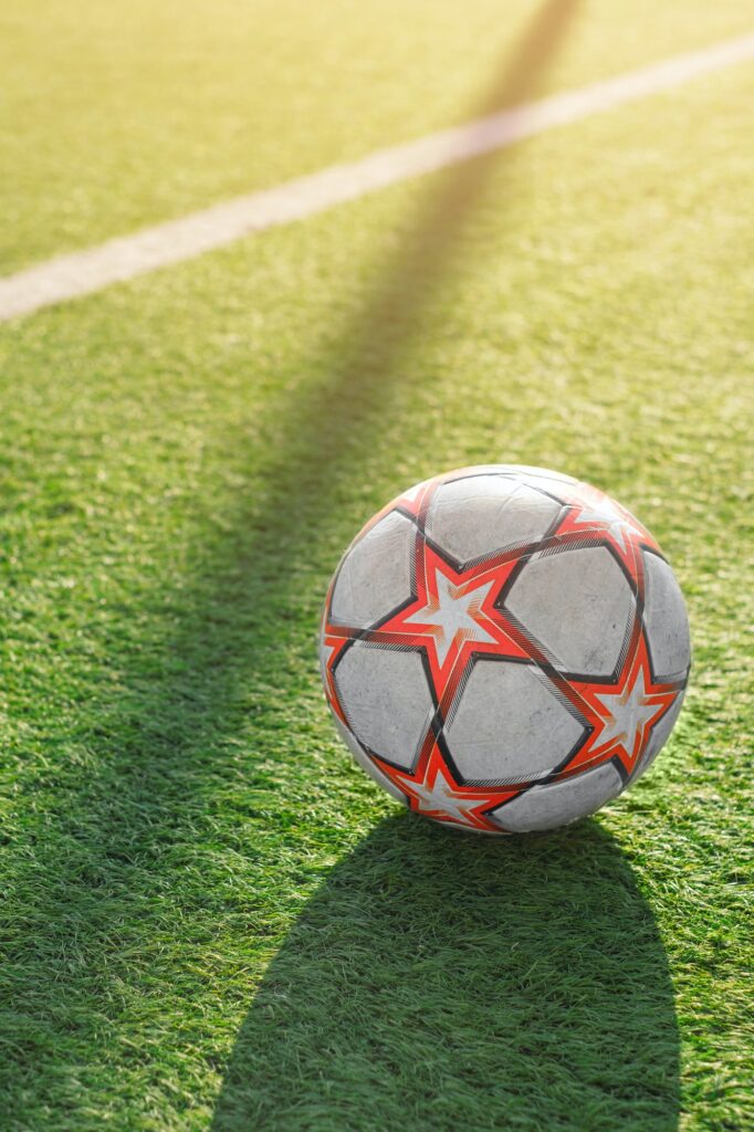 Soccer ball in stars on the green artificial grass